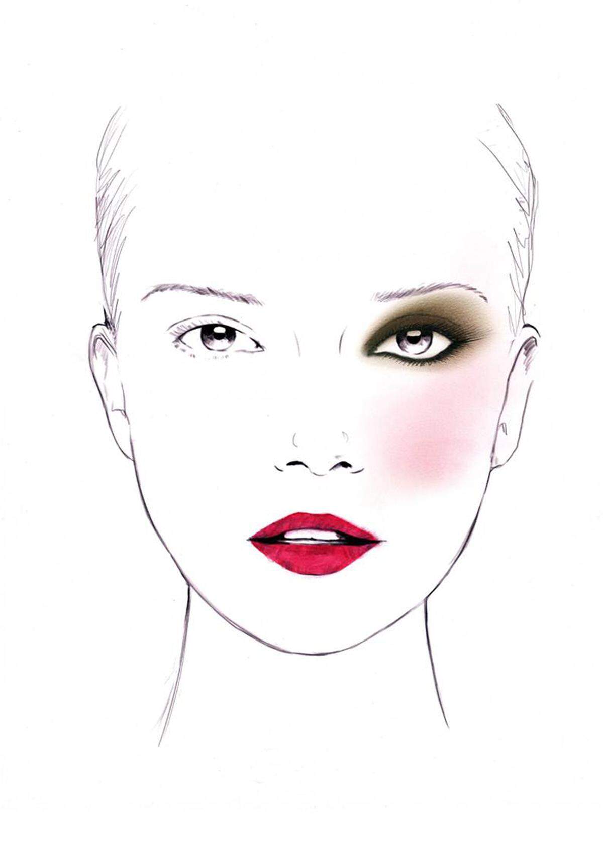 Pinkes Rouge und kräftige Lippen schließen das Make-up ab.