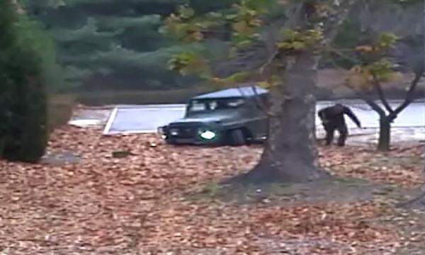 Wenig später kracht er an einen Baum, steigt aus dem Auto aus und läuft auf die Grenze zu.