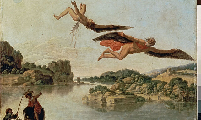 Berühmtes Motiv aus Ovids „Metamorphosen“: Daedalus und Ikarus und ihre originelle Methode, der verhassten Verbannung zu entkommen.