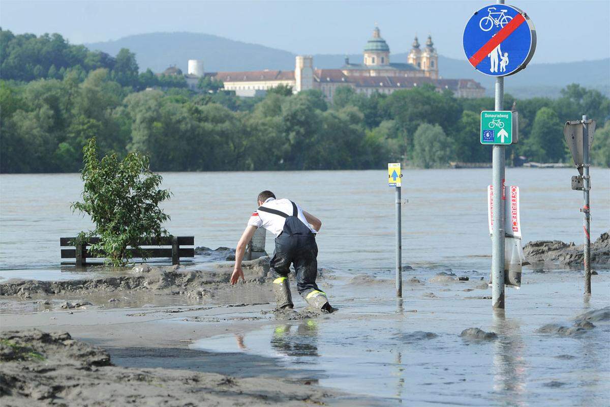 Die Donau hat eine Mondlandschaft aus Schlamm hinterlassen.