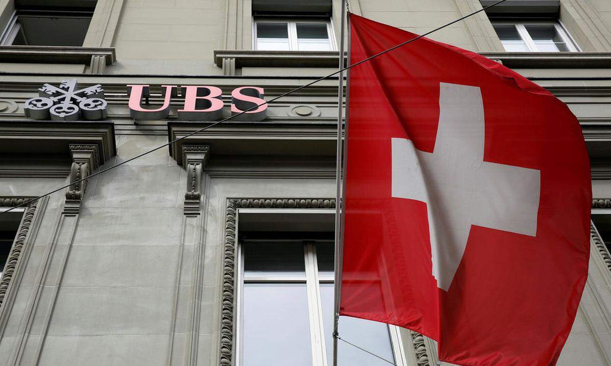The logo of Swiss bank UBS is seen outside their branch in Bern