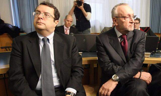 Former Telekom Austria CFO Colombo and former deputy CEO Fischer wait for their trial at a court in Vienna