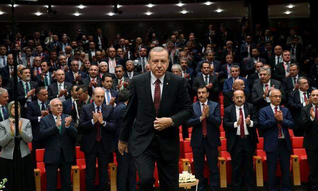 Turkish President Tayyip Erdogan attends a meeting of the Union of Chambers and Commodity Exchanges of Turkey (TOBB) in Ankara