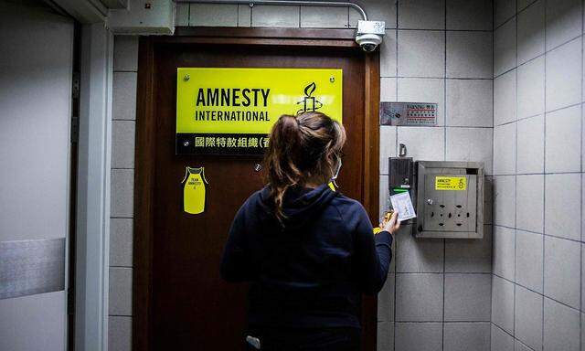 Der Eingang zum Büro von Amnesty Internation in Hongkong.