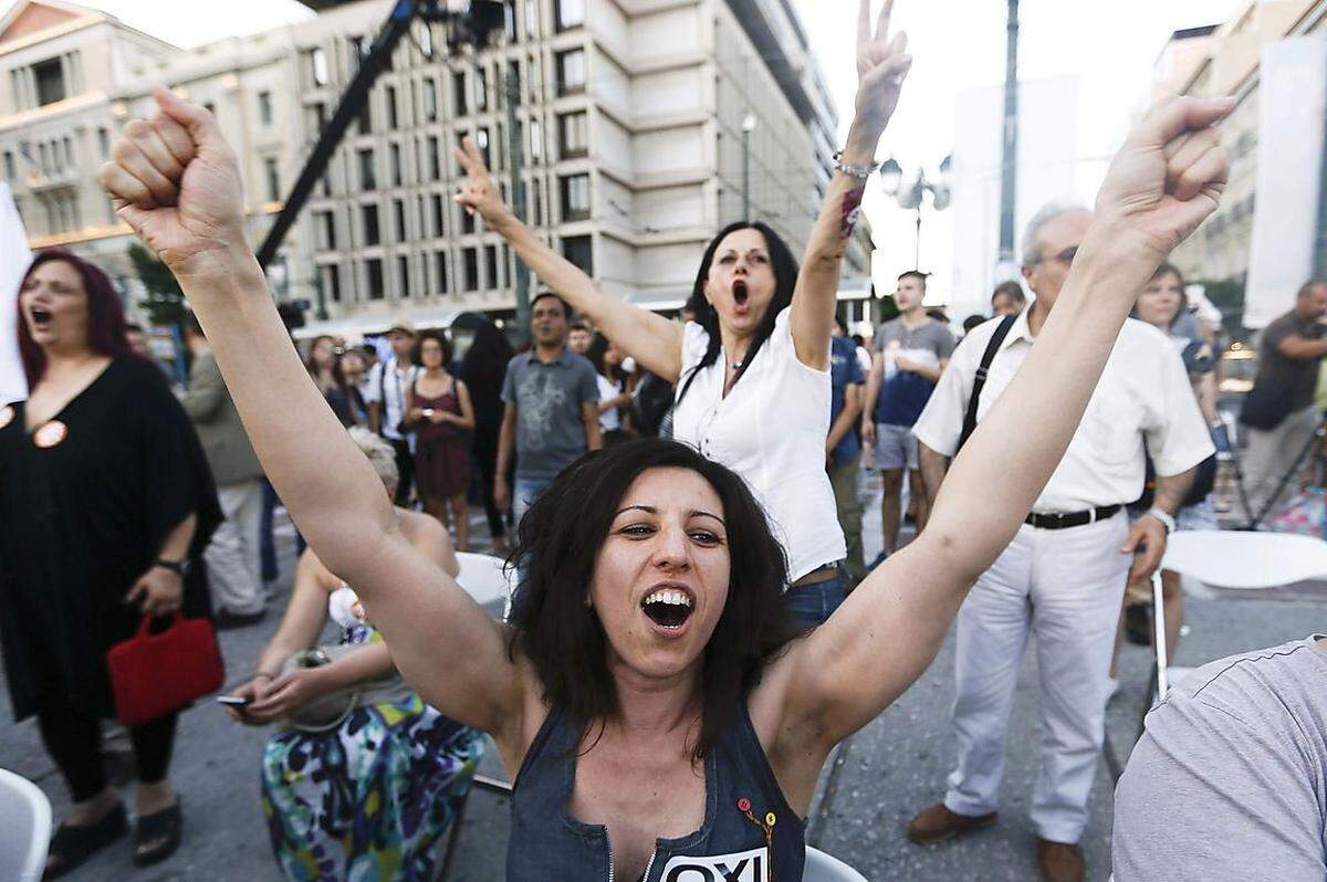 Die Griechen brechen mit dem Reformkurs ihrer Geldgeber: In der Volksbefragung am Sonntag sprach sich eine klare Mehrheit gegen die Sparforderungen der Eurozone und des IWF aus: 61,3 Prozent votierten mit "Nein", nur 38,78 