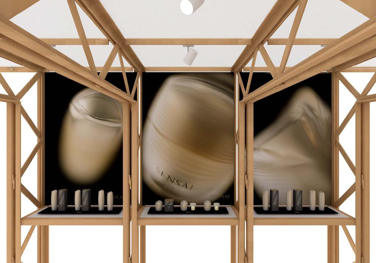 Den Pavillon für die Präsentation der überarbeiteten „Ultimate“-Linie von Sensai schuf Shigeru Ban, weil ihm die Markenwerte gefielen.