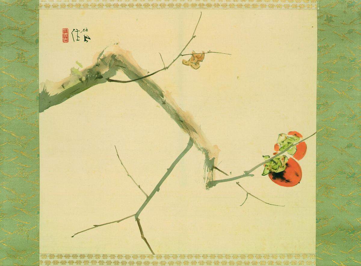 50 ausgewählte Werke aus der japanischen Sammlung und 32 Farbholzschnitte des verstorbenen Sammlers Rudolf Leopold sind zu sehen. Auch 18 Netsuke, die Miniaturskulpturen, die durch Edmund de Waals Erfolgsroman "Der Hase mit den Bernsteinaugen" auch hierzulande bekannt wurden.Seiho Takeuchi, Kaki-No-Mi