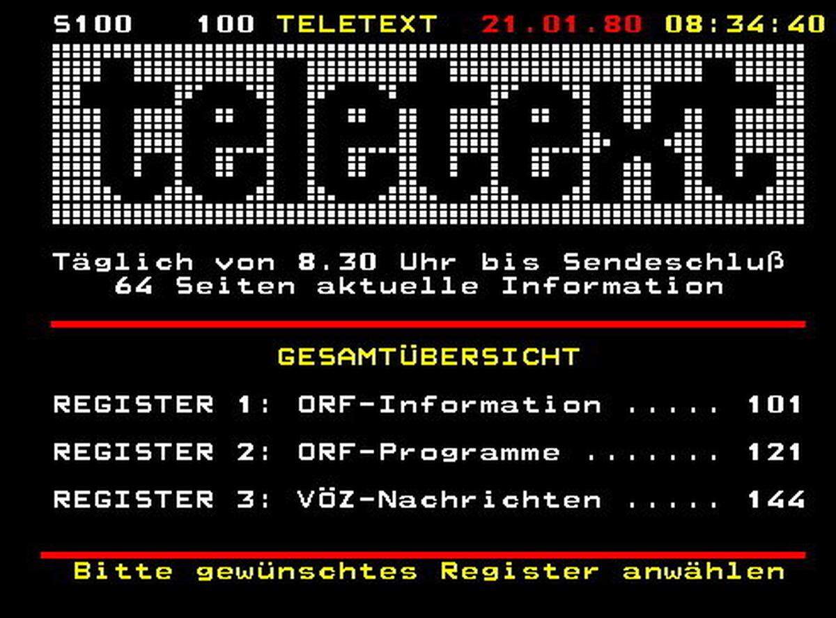 Die Startseite sah 1980 noch recht "nackt" aus. Mittlerweile wird im Teletext für diverse Produkte und Dienstleistungen geworben, zum Beispiel "Haare statt Glatze" oder "Kartenlegen gratis".