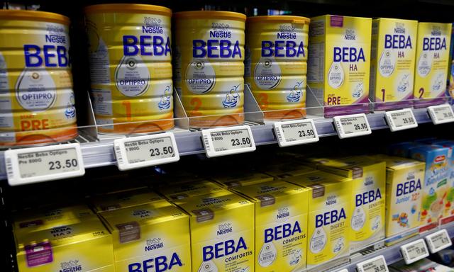 FILE PHOTO: Beba baby food of Swiss company Nestle is offered at a supermarket in Zumikon.