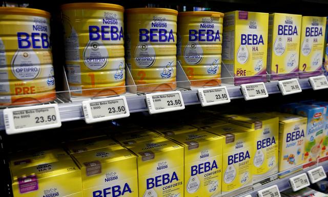 FILE PHOTO: Beba baby food of Swiss company Nestle is offered at a supermarket in Zumikon.