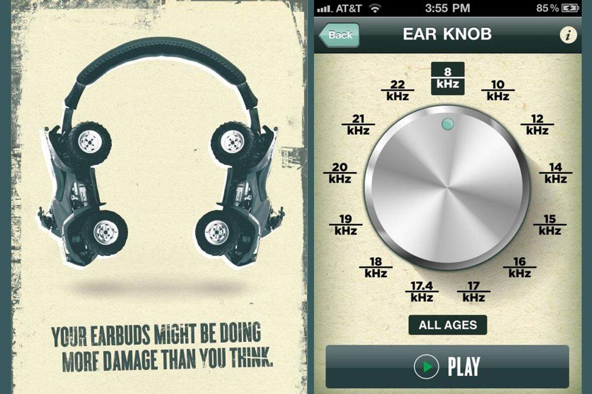 Wie klingt Musik in den Ohren eines 80-Jährigen, wie laut sollte man sie hören, damit man den Lauschern nicht schadet? Mit dieser App kann der Nutzer sein Gehör testen >> Play it Down.