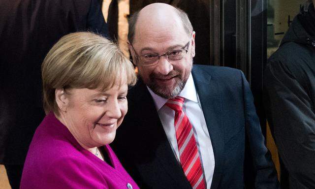 Zeigen sich trotz Differenzen höchst optimistisch: Bundeskanzlerin Angela Merkel und SPD-Chef Martin Schulz.