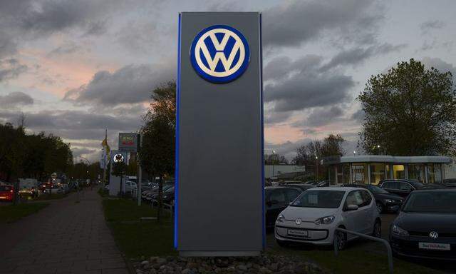 Logo of German carmaker Volkswagen is seen at a VW dealership in Hamburg