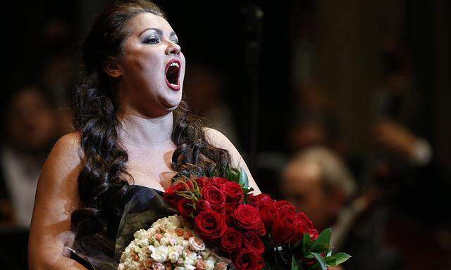 Opera singer Netrebko sings during a concert at Bellas Artes museum in Mexico City