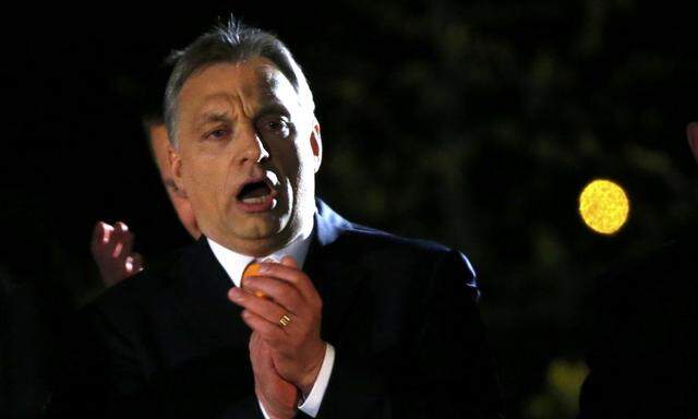 Hungary's PM Orban addresses to supporters after partial results of parliamentary elections are announced in Budapest