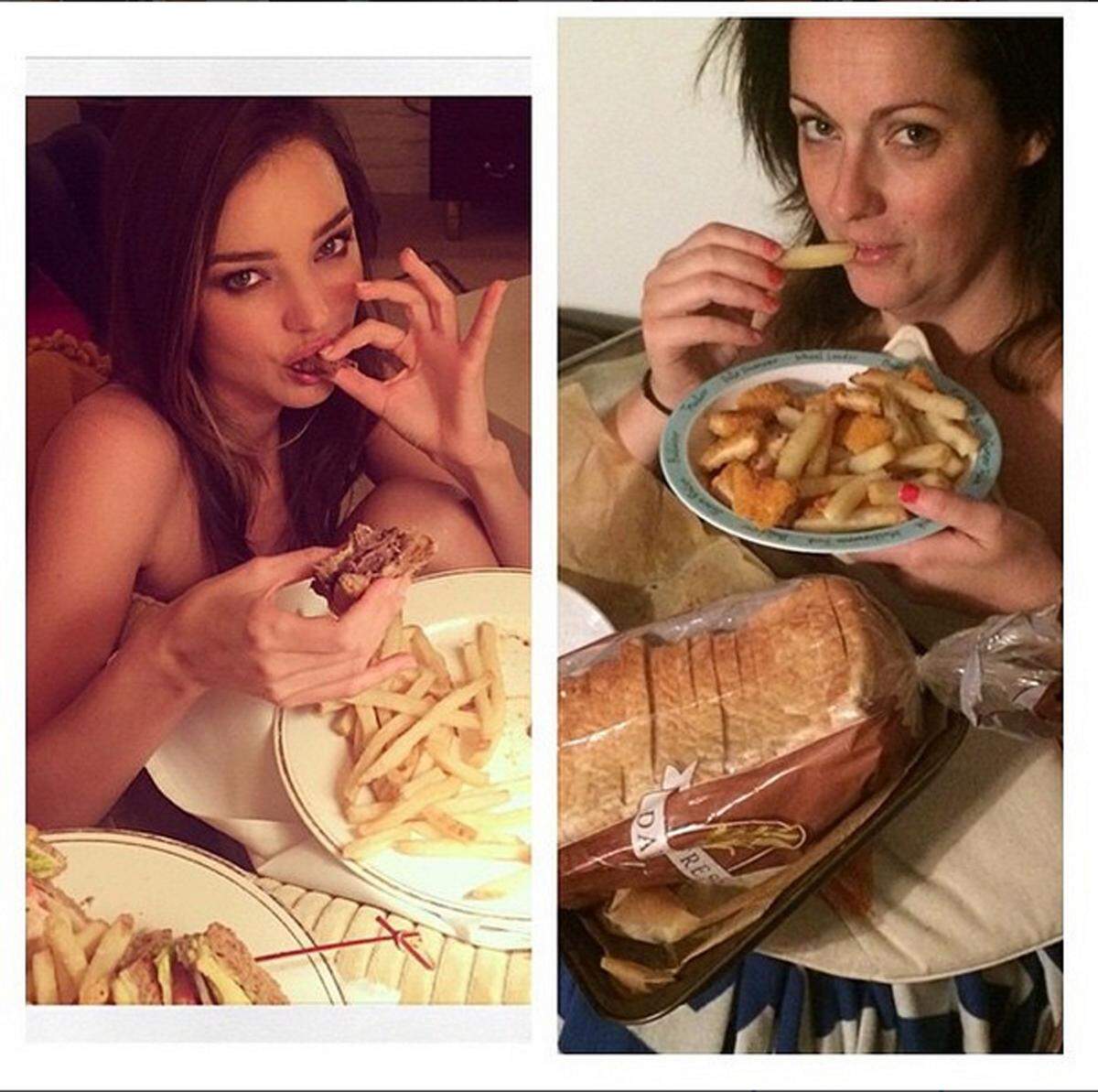 Topmodel Miranda Kerr genießt Pommes und Hamburger besonders lasziv. Bei der 33-Jährigen sieht das schon etwas anders aus.