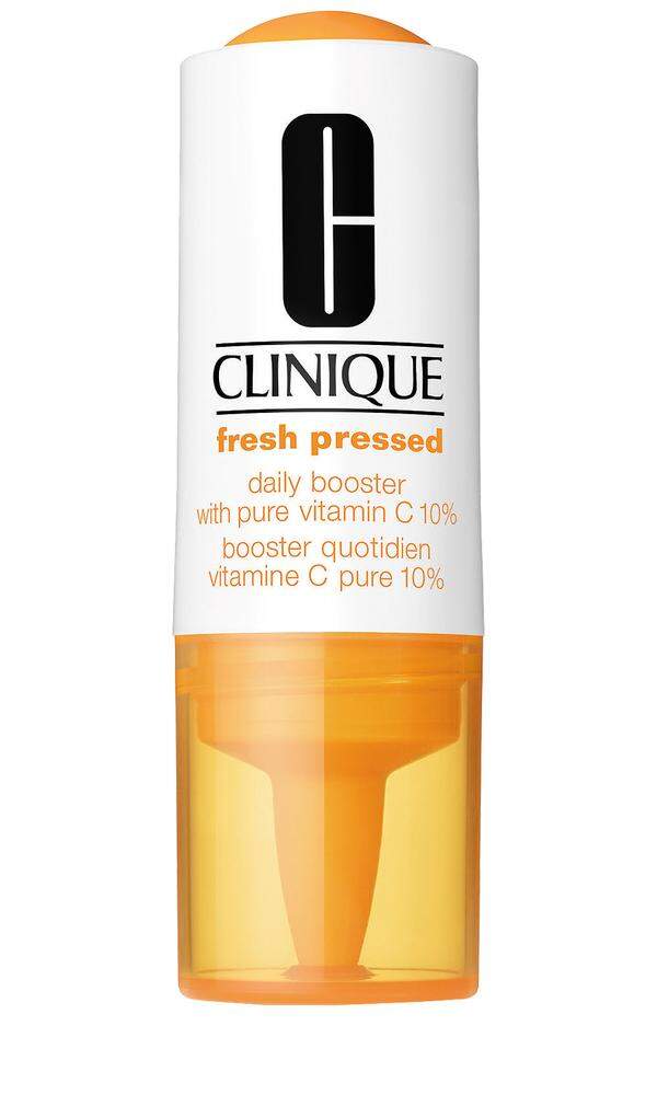 Anti-Aging-Pflege „Fresh Pressed Daily Booster“ von Clinique, 4 x 8,5 ml, 82 Euro.