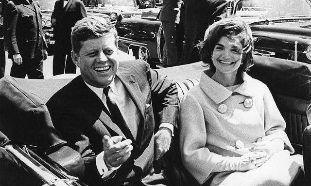 File handout image shows former U.S. President John F Kennedy and first lady Jackie Kennedy in front of the Blair House in Washington