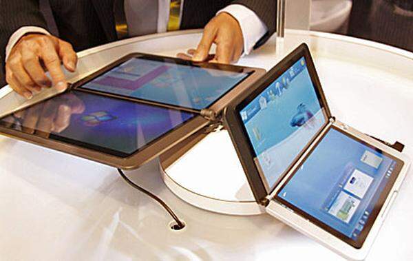 MSI zeigte außerdem gleich zwei Dual-Screen-Tablets. Eines mit zwei 10-Zoll-Displays und eines mit zwei 6-Zoll-Displays. Beide laufen unter Windows 7.