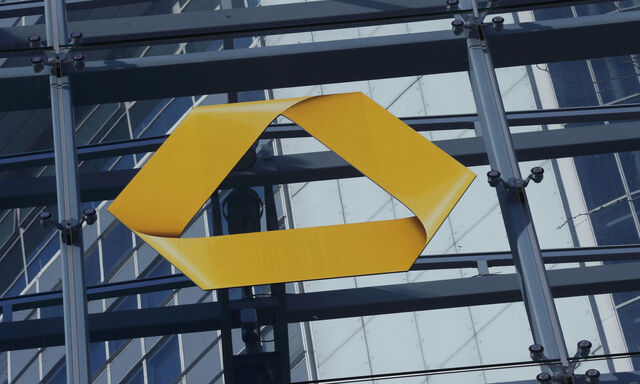 A Commerzbank logo is pictured after the bank´s annual news conference in Frankfurt