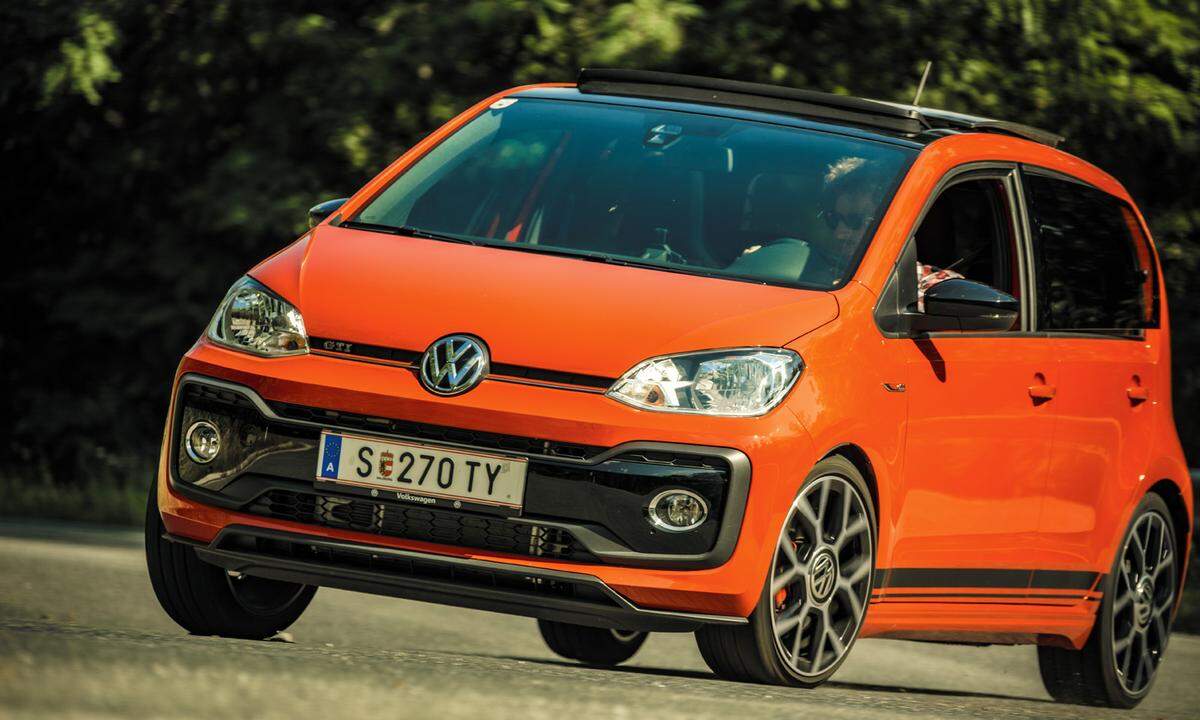 Name : VW Up GTIPreis : 16.850 Euro (4-türig)Motor : R3-Zylinder-Turbo, 999 ccm Leistung : 115 PS Antrieb : Vorderrad Gewicht : 1070 kg0–100 km/h : in 8,8 SekundenVmax : 196 km/hVerbrauch : ca. 6,5 l/100 km im Test