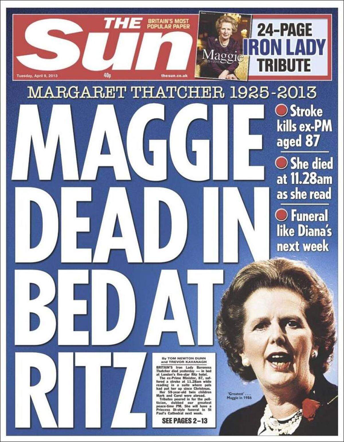 Margaret Thatcher ist tot - sie erlag im Alter von 87 Jahren einem Schlaganfall. Ihr Tod sorgte für Zeitungs-Aufmacher in Großbritannien und ganz Europa. Ein kleiner Überblick.
