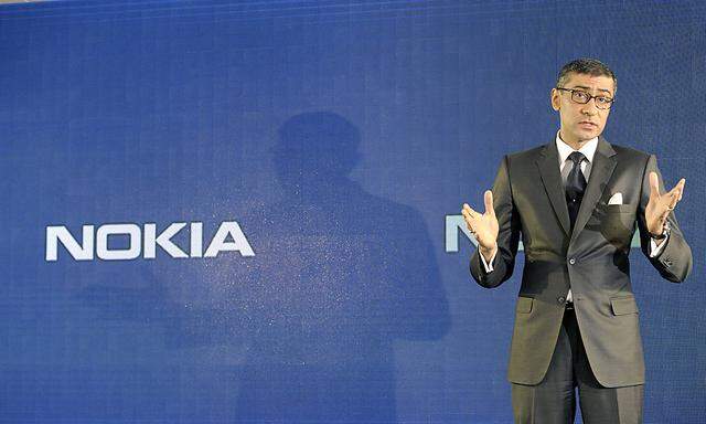 Nokia CEO Rajeev Suri speaks during a news conference to announce its first quarter earnings in Espoo