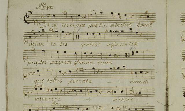 Eine Abschrift von W. A. Mozarts „Spatzenmesse“ (Gloria, Sopran).