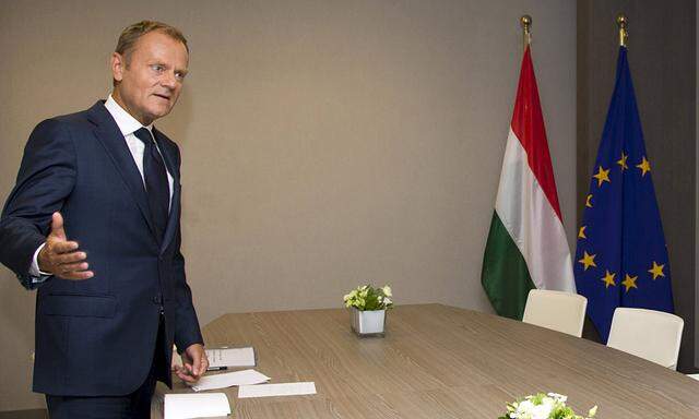 European Council President Tusk meets with Hungarian PM Orban at the EU Council building in Brussels