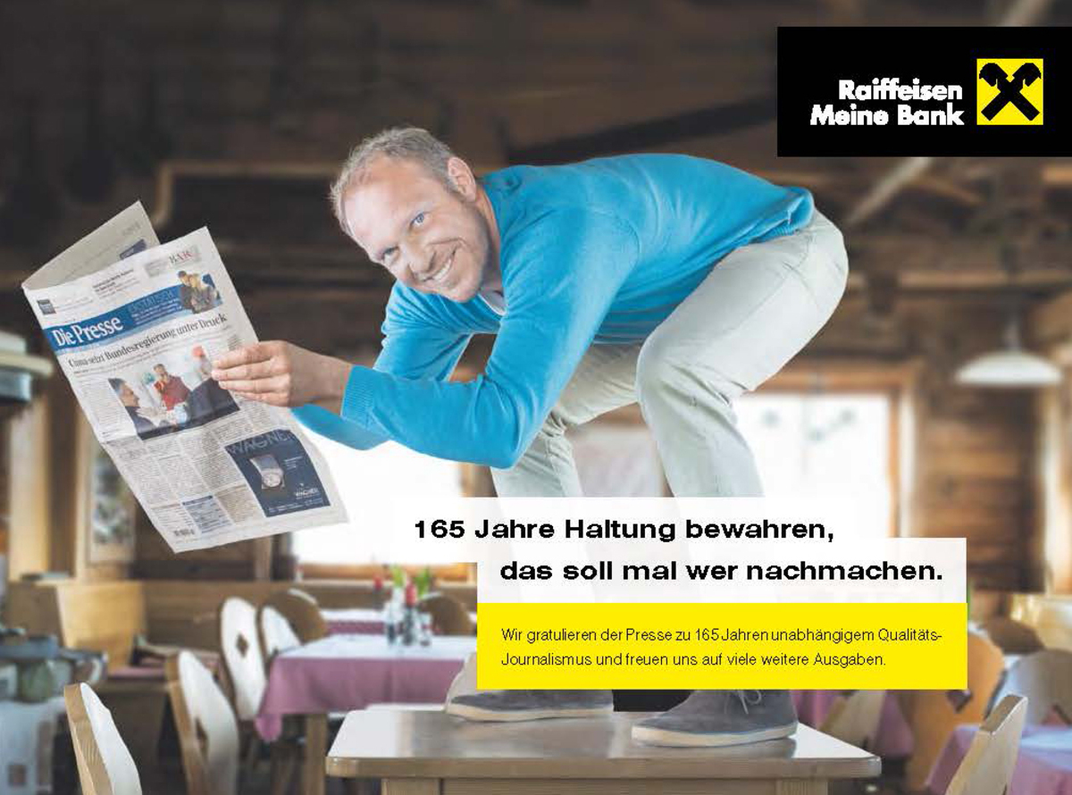 Raiffeisen Zentrale Werbung unterstützt durch Hermann Maier wurde auf Platz 2 gewählt.