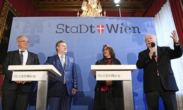 Uni Wien-Rektor Heinz Engl, Bgm. Michael Ludwig (SPÖ), StR Veronica Kaup-Hasler (SPÖ) und WWTF-Präs. Michael Häupl.