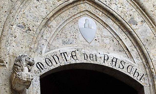 File photo of the main entrance of the Monte dei Paschi bank headquarters in Siena