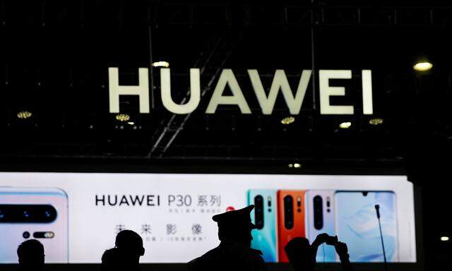 A Huawei logo is seen at CES Asia 2019 in Shanghai
