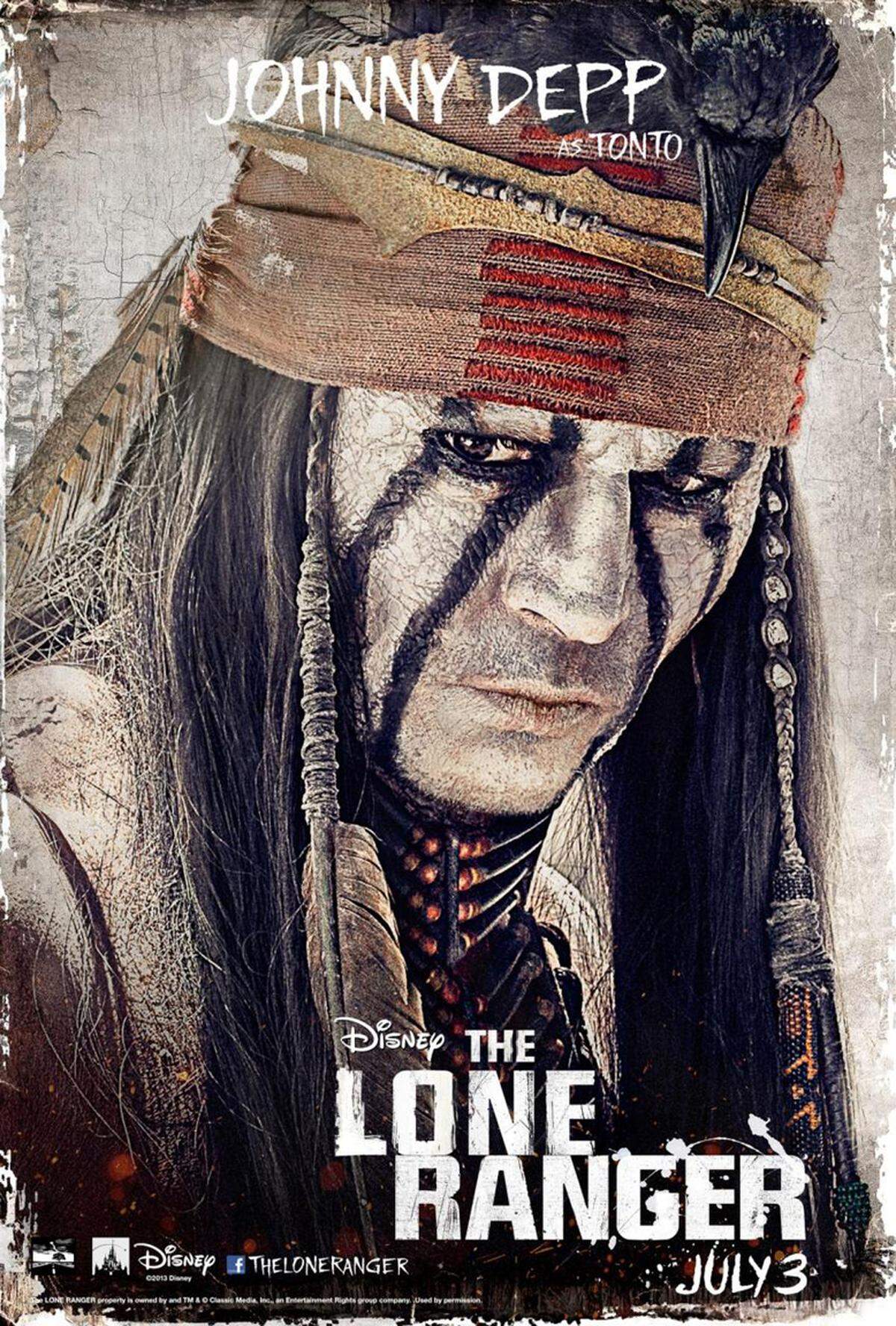 Und auch als "Lone Ranger" verzichtet der Schauspieler nicht auf eine auffällige Kriegsbemalung.