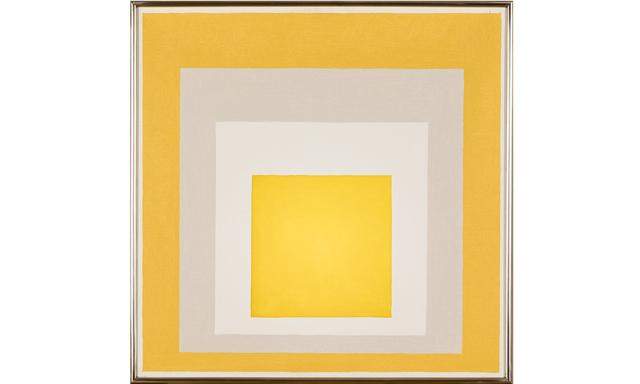 Ein Hang zum Quadrat, das auch fürs Irdische, Materielle steht, zieht sich durch die Sammlung Ploil: Hier Josef Albers „Study to Hommage to the Square“, 1961.