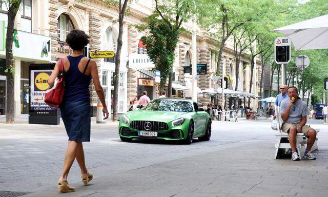 Ein Grünspecht sucht die Begegnung: AMG-Mercedes GTR.