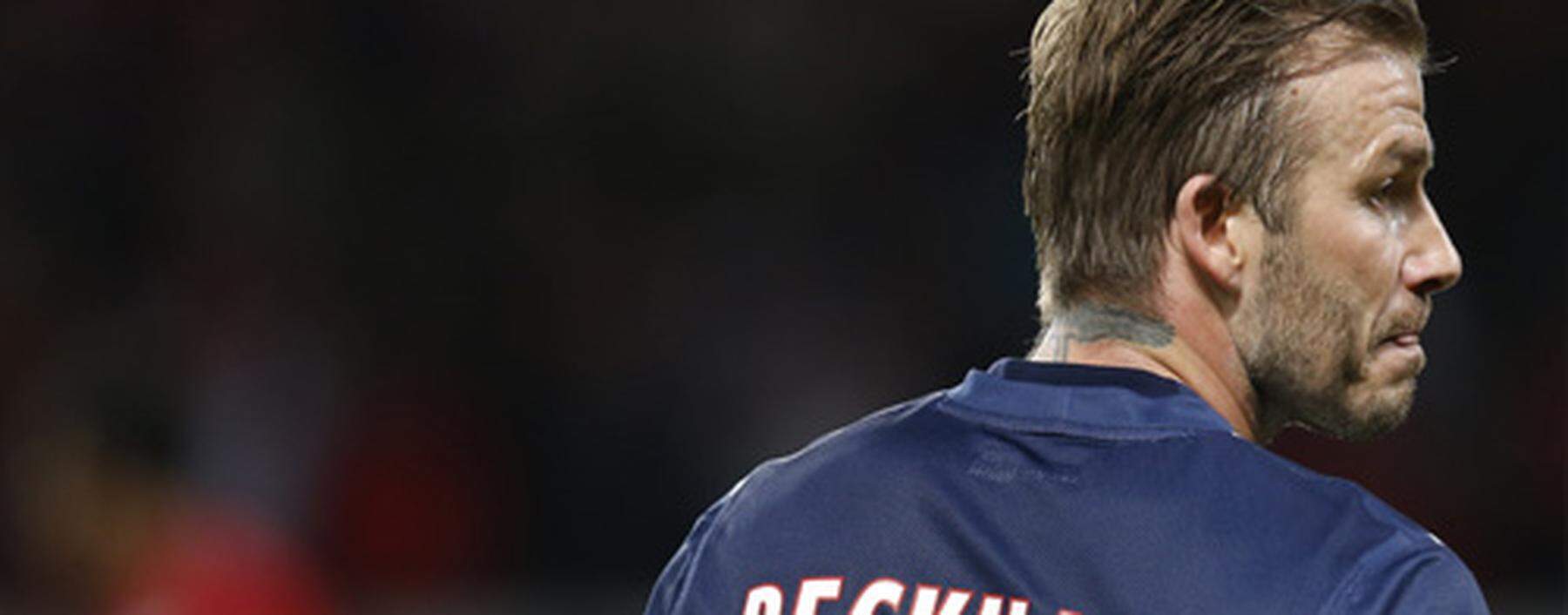 Paris Saint-Germain´s Beckham reacts during his team´s French Ligue 1 soccer match against Brest at the Parc des Princes stadium in Paris