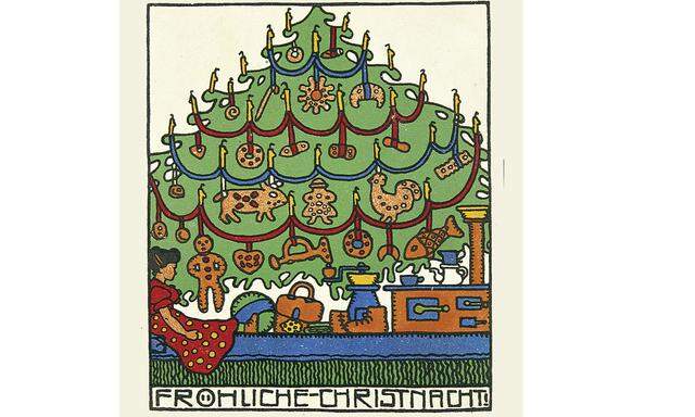 Weihnachtspostkarte der Wiener Werkstätte, entworfen von Josef Divéki, 1908. 