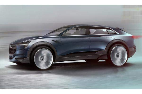 Mit dem Audi e tron quattro zeigt das Unternehmen ein Konzept für ein zukünftiges elektrisch betriebenes SUV. Das Auto soll mit drei E-Motoren ausgestattet werden, einem vorne und zwei an der Hinterachse.