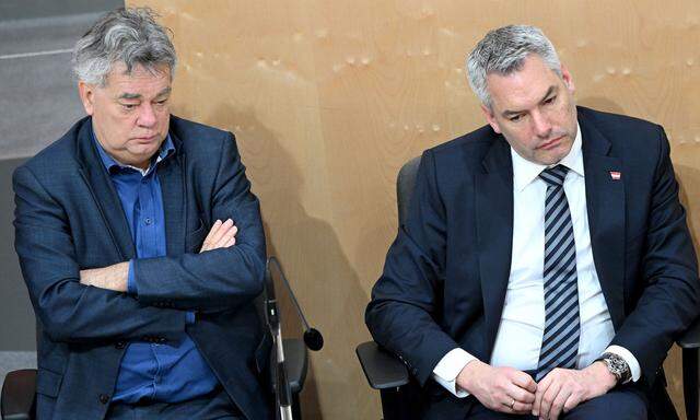Möglicherweise müssen sich bald die Koalitionschefs Werner Kogler (Grüne, l.) und Karl Nehammer mit der Causa beschäftigen. [ APA ]