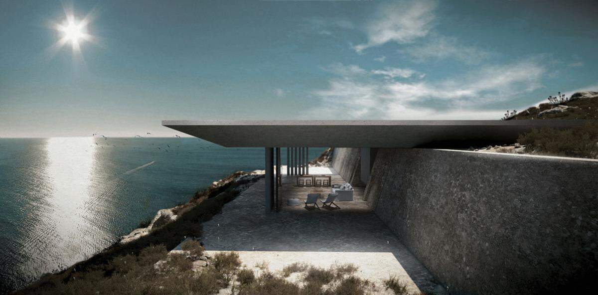 Die 198 Quadratmeter große Villa wird auf ein natürliches Plateau gebaut, den Blick hat man auf das Ägäische Meer. Auch einen Käufer gibt es für das Projekt schon. 