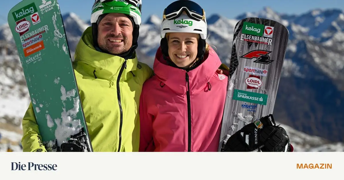 die-winterspiele-eines-snowboard-ehepaares-premium