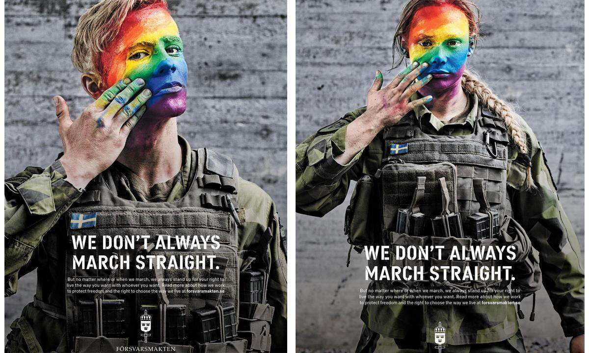 Ungewöhnlich farbenfroh präsentiert sich das schwedische Militär anlässlich der "Gay Pride" - und bezieht eindeutig Position.