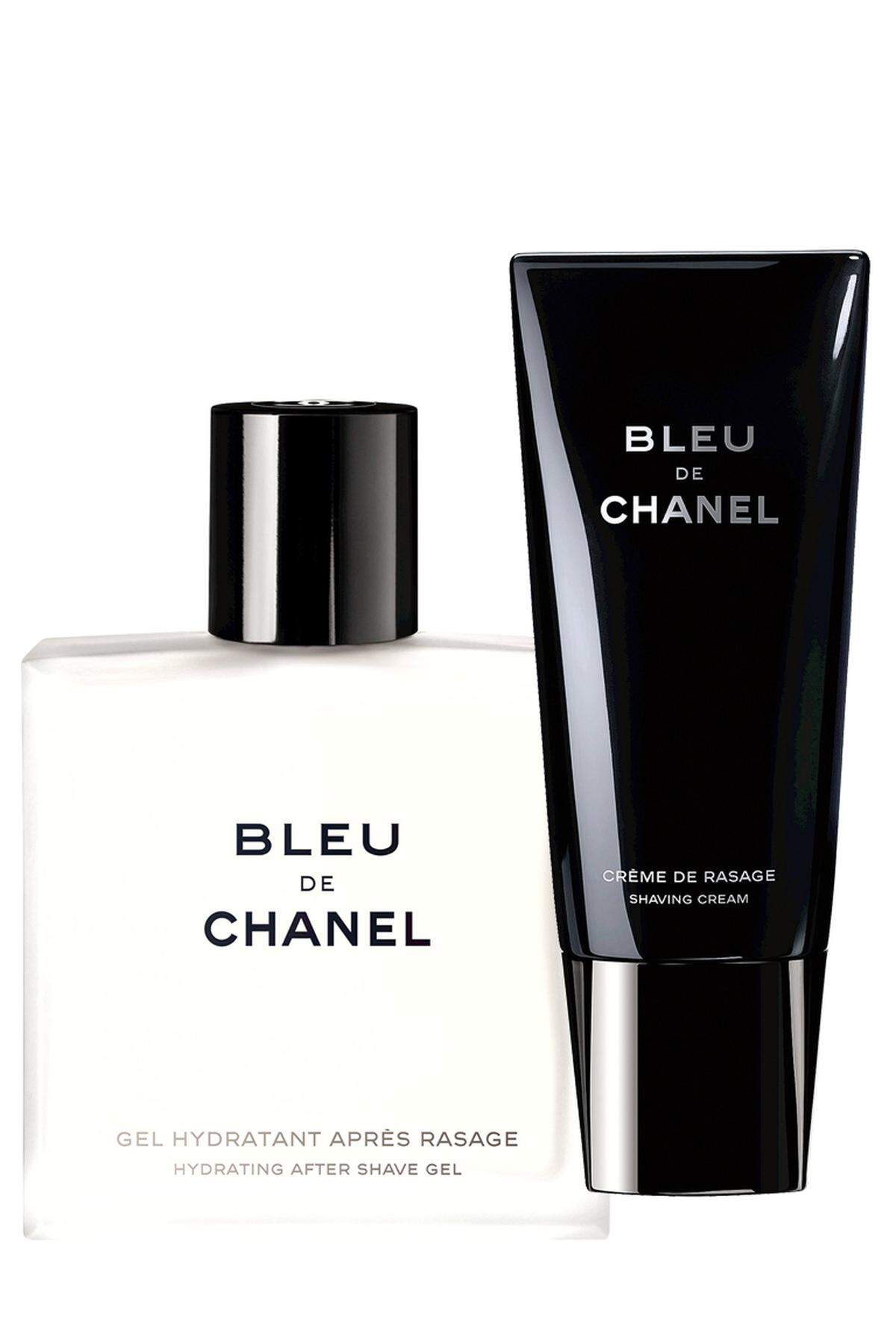 Als limitierte Edition legt Chanel zwei Rasurprodukte aus der „Bleu de Chanel“-Familie vor: Rasurcrème und Après-Rasage-Gel um je 51 Euro, ab 12. 2. erhältlich.