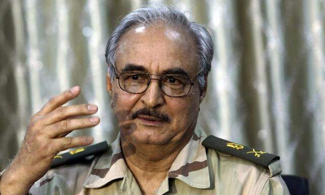 File photo of General Khalifa Haftar during a news conference in Abyar