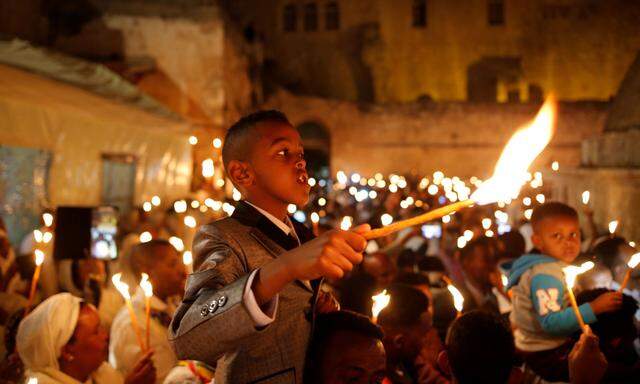 Äthiopisch-orthodoxe Christen in Jerusalem.