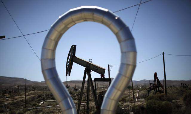 Pump jacks are seen in the Midway Sunset oilfield