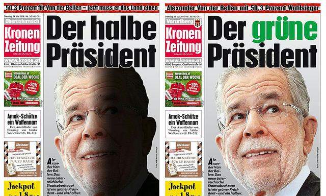 BP-WAHL: ´KRONEN ZEITUNG´ MIT UNTERSCHIEDLICHEN VAN DER BELLEN-COVERS