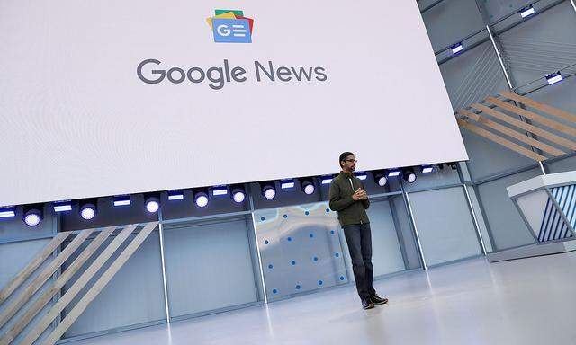 FILE PHOTO: Google CEO Sundar Pichai speaks on stage during the annual Google I/O developers conference in Mountain View
