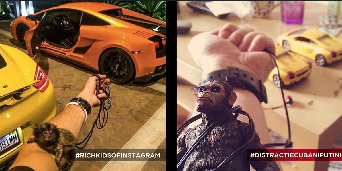 Einen Affen am Arm und teure Sportfahrzeuge gehören bei den "Rich Kids of Instagram" auch zum guten Ton.